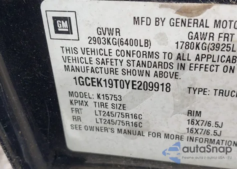 2000 Chevrolet Silverado 1500 Ls from USA, damaged, VIN 1GCEK19T0YE209918